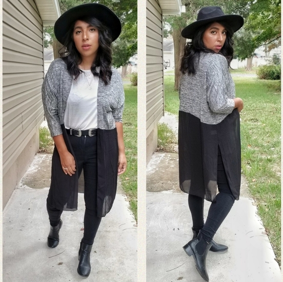 BLEUBIRDBOHO Sweaters - COMPARE & CONTRAST GRAY MARLED CHIFFON CARDIGAN